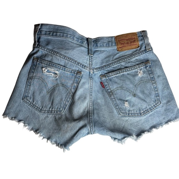 Levi's Strauss 501 Blue Distressed Jean Shorts W25 - Picture 2 of 9